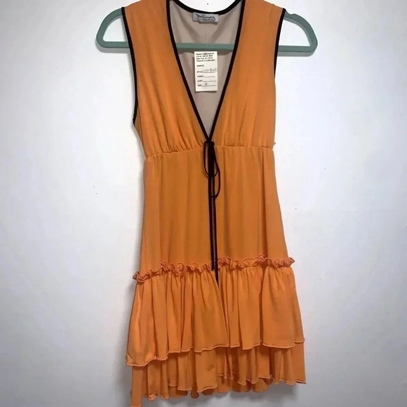 Women's Y2K princy by Jessica Simpson Mini Dress Orange Size S RuffleTrim VNeck - Picture 5 of 7